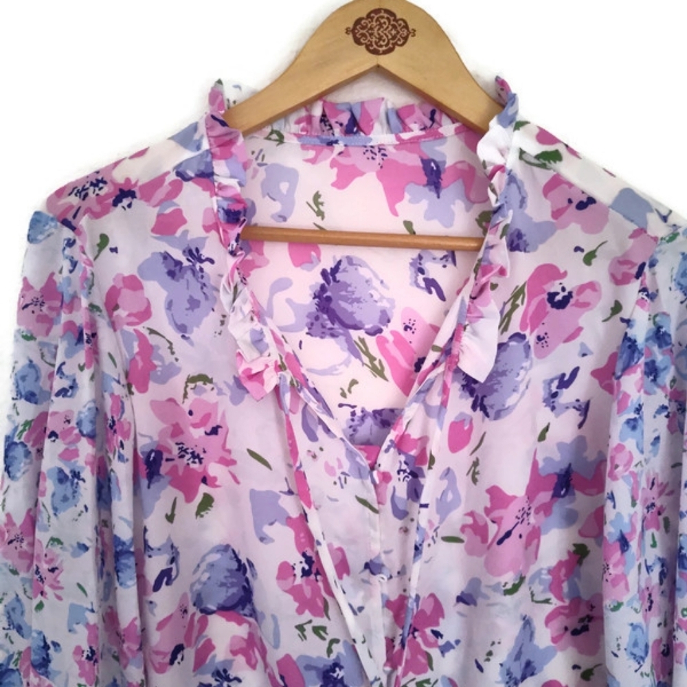 Floral Pink Blouse Romantic Feminine Garden Girl Cottage Core Size XL - Picture 6 of 9